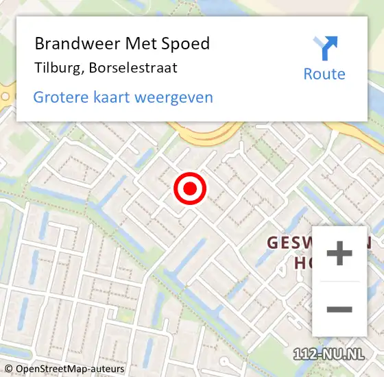 Locatie op kaart van de 112 melding: Brandweer Met Spoed Naar Tilburg, Borselestraat op 2 juli 2024 18:25