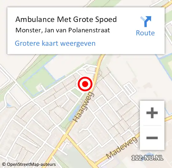 Locatie op kaart van de 112 melding: Ambulance Met Grote Spoed Naar Monster, Jan van Polanenstraat op 2 juli 2024 18:31