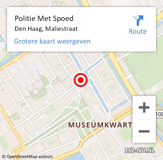 Locatie op kaart van de 112 melding: Politie Met Spoed Naar Den Haag, Maliestraat op 2 juli 2024 18:53