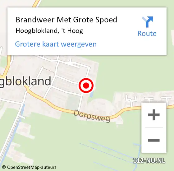 Locatie op kaart van de 112 melding: Brandweer Met Grote Spoed Naar Hoogblokland, 't Hoog op 2 juli 2024 19:11