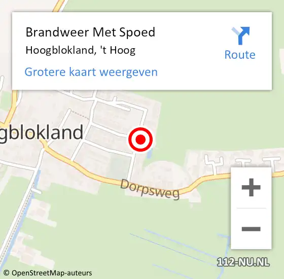 Locatie op kaart van de 112 melding: Brandweer Met Spoed Naar Hoogblokland, 't Hoog op 2 juli 2024 19:25