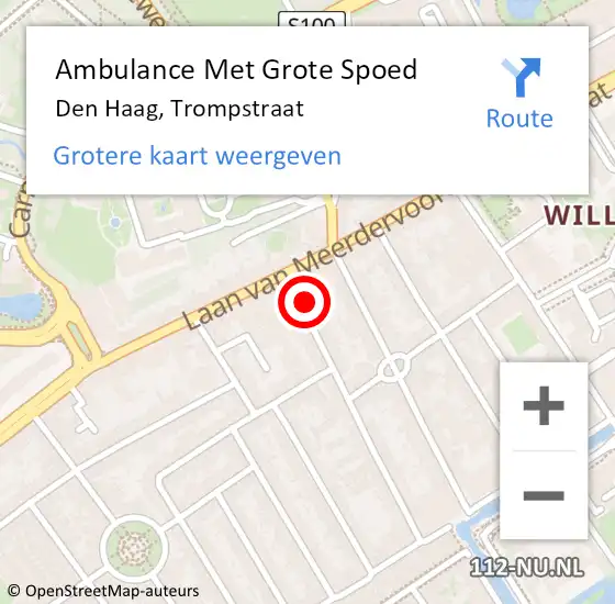 Locatie op kaart van de 112 melding: Ambulance Met Grote Spoed Naar Den Haag, Trompstraat op 2 juli 2024 19:37