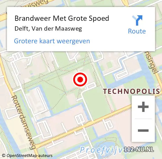 Locatie op kaart van de 112 melding: Brandweer Met Grote Spoed Naar Delft, Van der Maasweg op 2 juli 2024 20:01