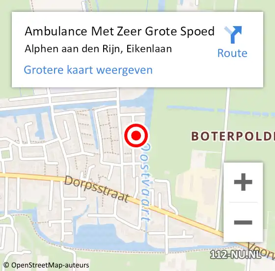 Locatie op kaart van de 112 melding: Ambulance Met Zeer Grote Spoed Naar Alphen aan den Rijn, Eikenlaan op 2 juli 2024 20:04