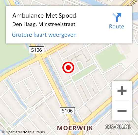 Locatie op kaart van de 112 melding: Ambulance Met Spoed Naar Den Haag, Minstreelstraat op 2 juli 2024 20:16
