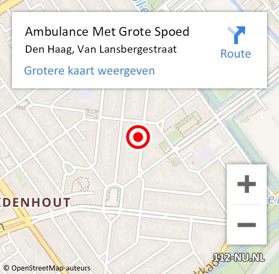 Locatie op kaart van de 112 melding: Ambulance Met Grote Spoed Naar Den Haag, Van Lansbergestraat op 2 juli 2024 20:20