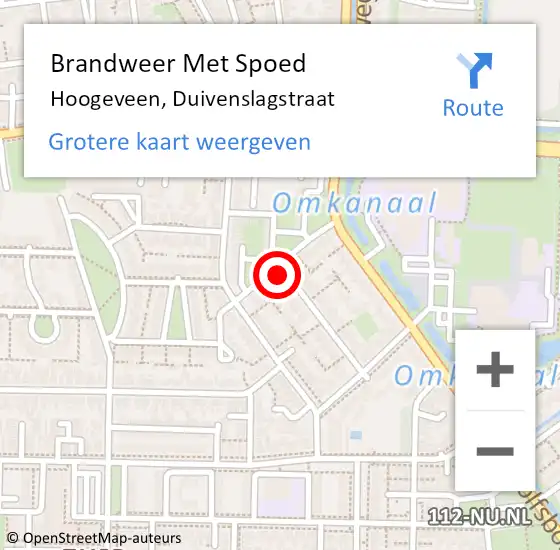 Locatie op kaart van de 112 melding: Brandweer Met Spoed Naar Hoogeveen, Duivenslagstraat op 2 juli 2024 20:22