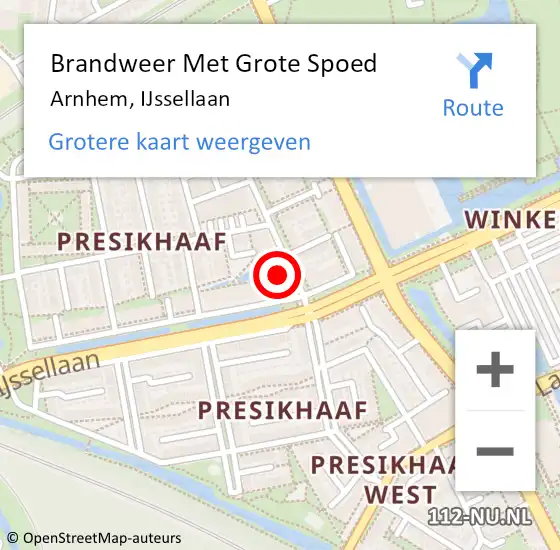 Locatie op kaart van de 112 melding: Brandweer Met Grote Spoed Naar Arnhem, IJssellaan op 2 juli 2024 20:23