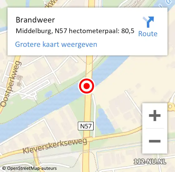 Locatie op kaart van de 112 melding: Brandweer Middelburg, N57 hectometerpaal: 80,5 op 2 juli 2024 20:34