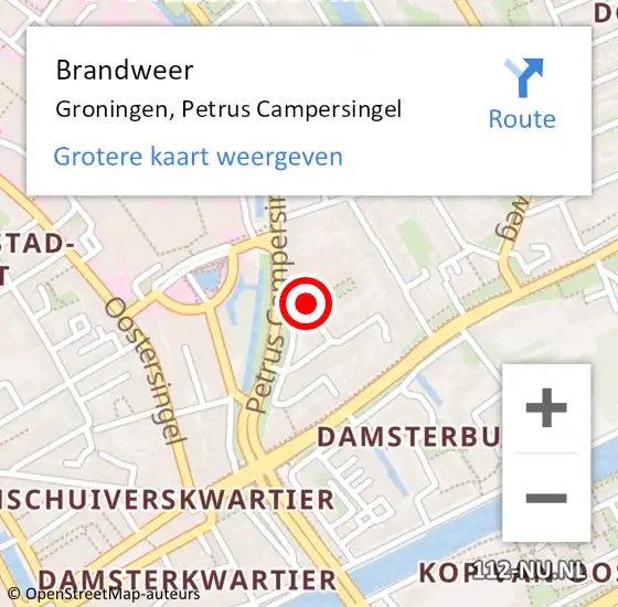 Locatie op kaart van de 112 melding: Brandweer Groningen, Petrus Campersingel op 2 juli 2024 20:37