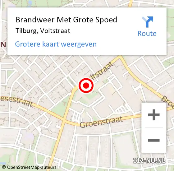 Locatie op kaart van de 112 melding: Brandweer Met Grote Spoed Naar Tilburg, Voltstraat op 2 juli 2024 20:38