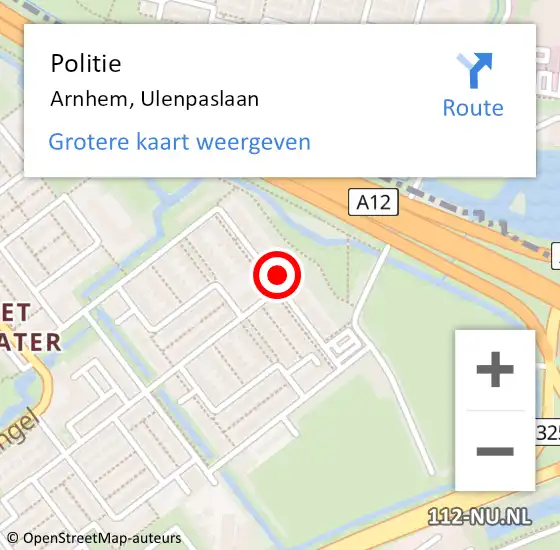 Locatie op kaart van de 112 melding: Politie Arnhem, Ulenpaslaan op 2 juli 2024 20:44