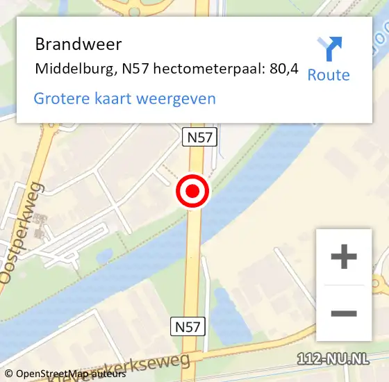 Locatie op kaart van de 112 melding: Brandweer Middelburg, N57 hectometerpaal: 80,4 op 2 juli 2024 20:46