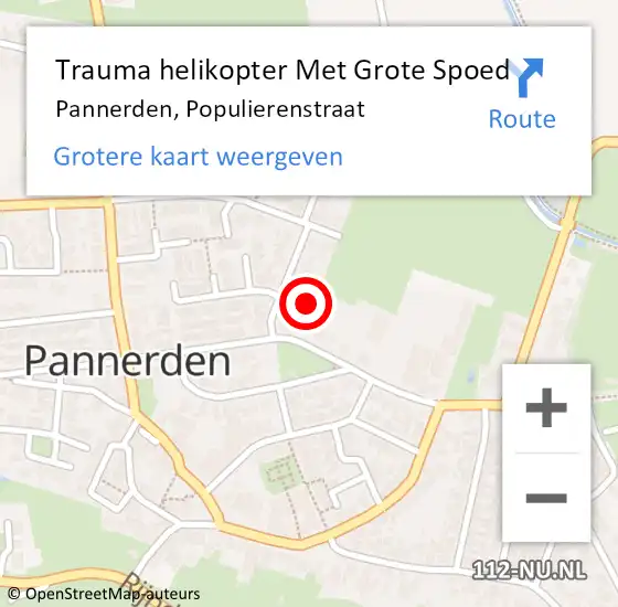 Locatie op kaart van de 112 melding: Trauma helikopter Met Grote Spoed Naar Pannerden, Populierenstraat op 2 juli 2024 21:00