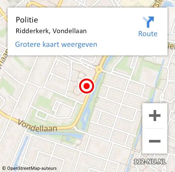 Locatie op kaart van de 112 melding: Politie Ridderkerk, Vondellaan op 2 juli 2024 21:05