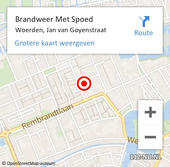 Locatie op kaart van de 112 melding: Brandweer Met Spoed Naar Woerden, Jan van Goyenstraat op 2 juli 2024 21:19