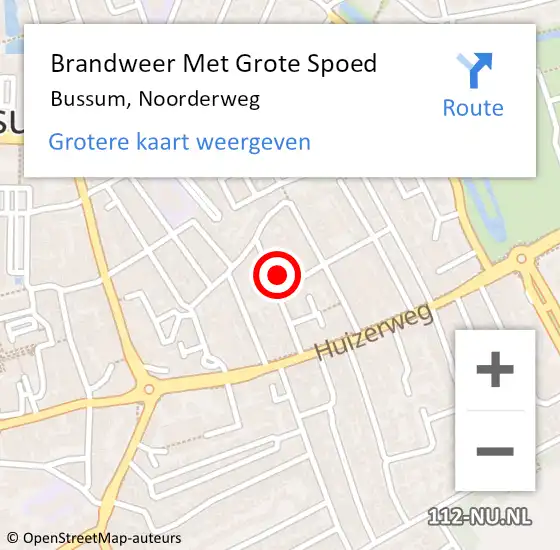 Locatie op kaart van de 112 melding: Brandweer Met Grote Spoed Naar Bussum, Noorderweg op 2 juli 2024 21:19