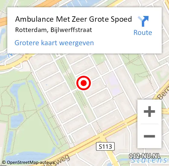 Locatie op kaart van de 112 melding: Ambulance Met Zeer Grote Spoed Naar Rotterdam, Bijlwerffstraat op 2 juli 2024 21:42