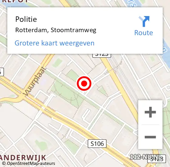 Locatie op kaart van de 112 melding: Politie Rotterdam, Stoomtramweg op 2 juli 2024 21:56