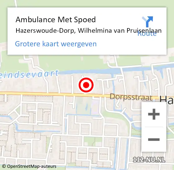 Locatie op kaart van de 112 melding: Ambulance Met Spoed Naar Hazerswoude-Dorp, Wilhelmina van Pruisenlaan op 2 juli 2024 21:57