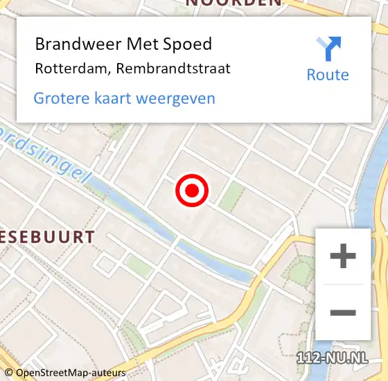 Locatie op kaart van de 112 melding: Brandweer Met Spoed Naar Rotterdam, Rembrandtstraat op 2 juli 2024 22:20