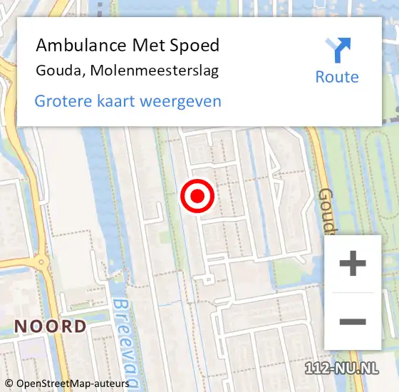 Locatie op kaart van de 112 melding: Ambulance Met Spoed Naar Gouda, Molenmeesterslag op 2 juli 2024 22:34