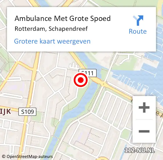 Locatie op kaart van de 112 melding: Ambulance Met Grote Spoed Naar Rotterdam, Schapendreef op 2 juli 2024 22:39