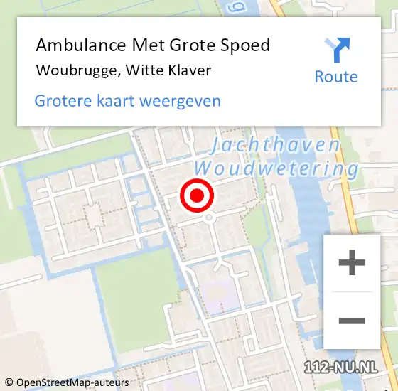 Locatie op kaart van de 112 melding: Ambulance Met Grote Spoed Naar Woubrugge, Witte Klaver op 2 juli 2024 22:41