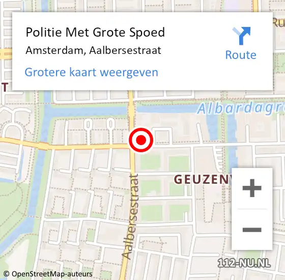 Locatie op kaart van de 112 melding: Politie Met Grote Spoed Naar Amsterdam, Aalbersestraat op 2 juli 2024 22:52
