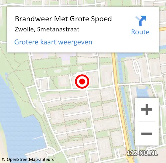 Locatie op kaart van de 112 melding: Brandweer Met Grote Spoed Naar Zwolle, Smetanastraat op 2 juli 2024 23:05