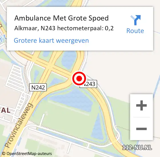 Locatie op kaart van de 112 melding: Ambulance Met Grote Spoed Naar Alkmaar, N243 hectometerpaal: 0,2 op 2 juli 2024 23:05