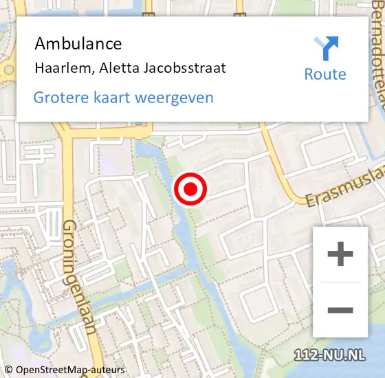 Locatie op kaart van de 112 melding: Ambulance Haarlem, Aletta Jacobsstraat op 2 juli 2024 23:12