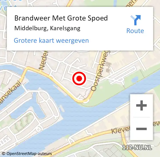 Locatie op kaart van de 112 melding: Brandweer Met Grote Spoed Naar Middelburg, Karelsgang op 2 juli 2024 23:21