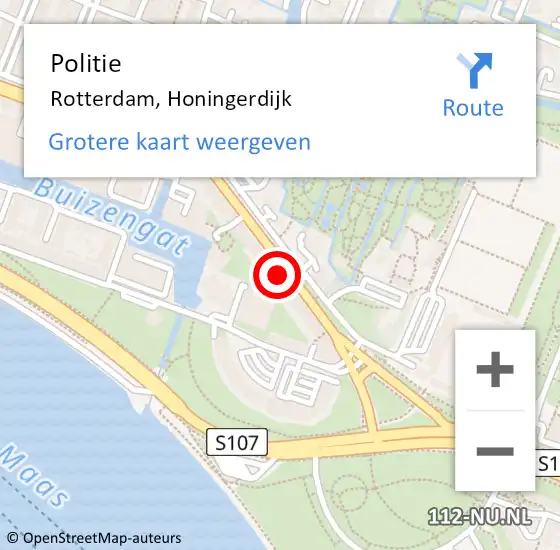 Locatie op kaart van de 112 melding: Politie Rotterdam, Honingerdijk op 3 juli 2024 00:29