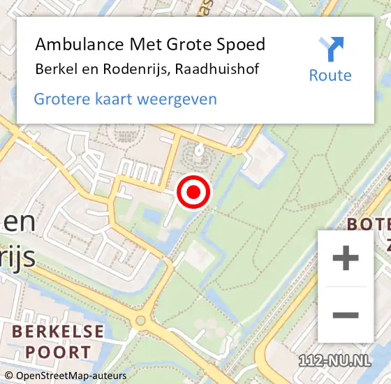 Locatie op kaart van de 112 melding: Ambulance Met Grote Spoed Naar Berkel en Rodenrijs, Raadhuishof op 3 juli 2024 01:04