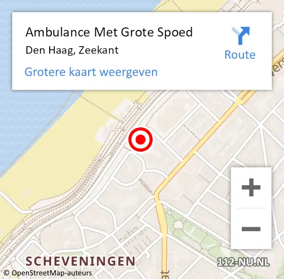 Locatie op kaart van de 112 melding: Ambulance Met Grote Spoed Naar Den Haag, Zeekant op 3 juli 2024 01:19