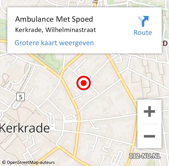 Locatie op kaart van de 112 melding: Ambulance Met Spoed Naar Kerkrade, Wilhelminastraat op 11 oktober 2014 16:51