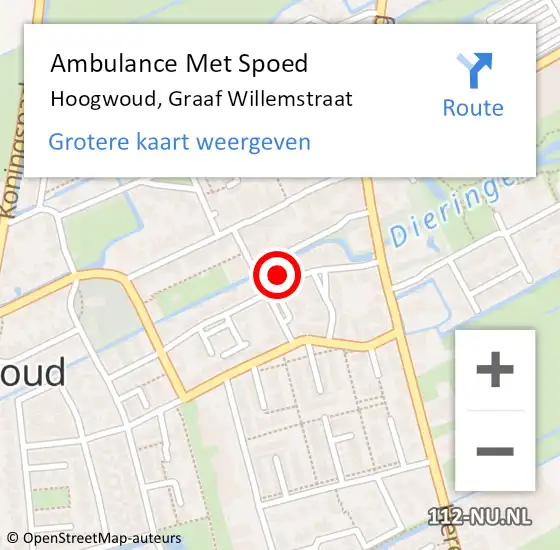 Locatie op kaart van de 112 melding: Ambulance Met Spoed Naar Hoogwoud, Graaf Willemstraat op 3 juli 2024 02:58