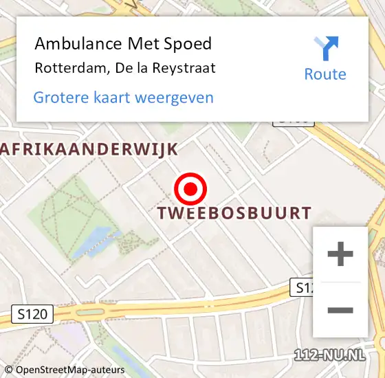 Locatie op kaart van de 112 melding: Ambulance Met Spoed Naar Rotterdam, De la Reystraat op 3 juli 2024 02:59