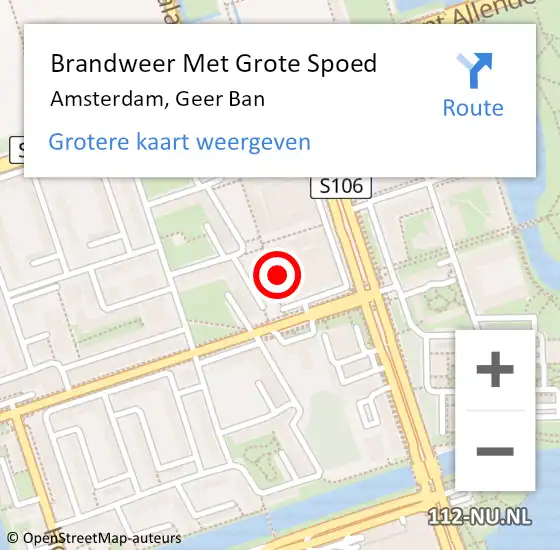 Locatie op kaart van de 112 melding: Brandweer Met Grote Spoed Naar Amsterdam, Geer Ban op 3 juli 2024 04:19