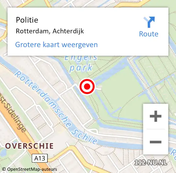 Locatie op kaart van de 112 melding: Politie Rotterdam, Achterdijk op 3 juli 2024 04:27