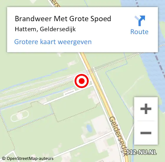 Locatie op kaart van de 112 melding: Brandweer Met Grote Spoed Naar Hattem, Geldersedijk op 3 juli 2024 04:43