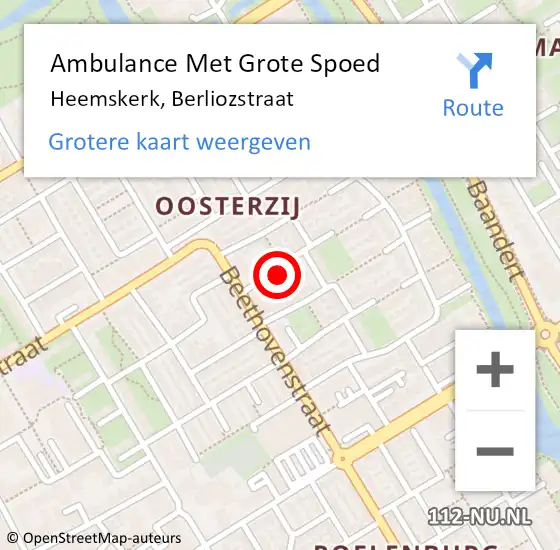 Locatie op kaart van de 112 melding: Ambulance Met Grote Spoed Naar Heemskerk, Berliozstraat op 3 juli 2024 05:01