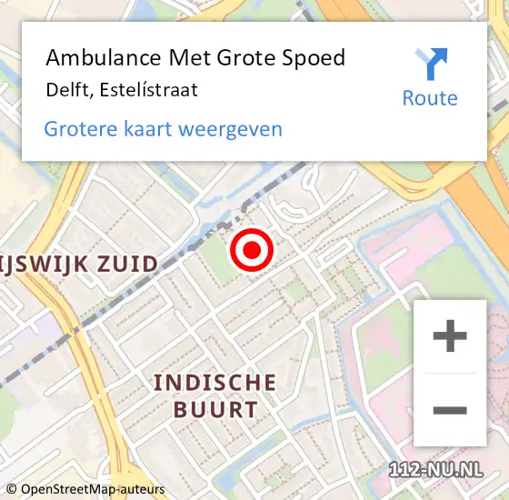 Locatie op kaart van de 112 melding: Ambulance Met Grote Spoed Naar Delft, Estelístraat op 3 juli 2024 06:06