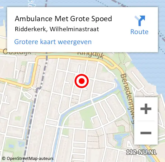 Locatie op kaart van de 112 melding: Ambulance Met Grote Spoed Naar Ridderkerk, Wilhelminastraat op 3 juli 2024 06:27