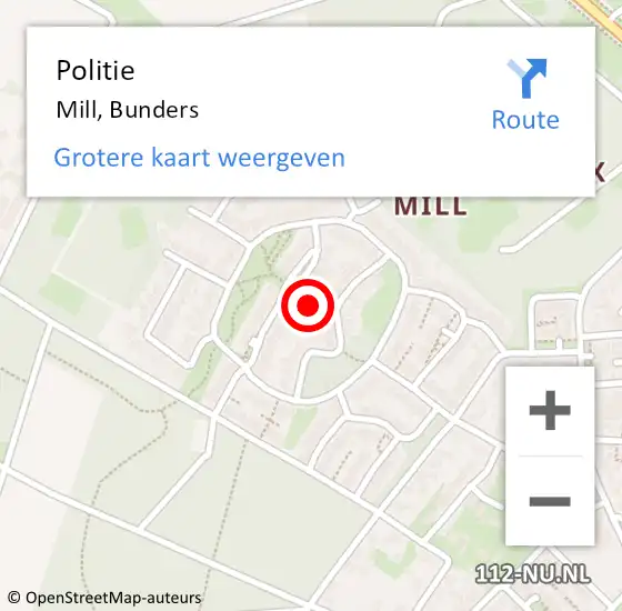 Locatie op kaart van de 112 melding: Politie Mill, Bunders op 3 juli 2024 06:34