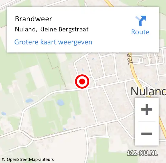 Locatie op kaart van de 112 melding: Brandweer Nuland, Kleine Bergstraat op 11 oktober 2014 17:01