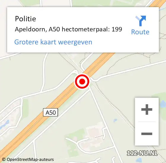 Locatie op kaart van de 112 melding: Politie Apeldoorn, A50 hectometerpaal: 199 op 3 juli 2024 07:03
