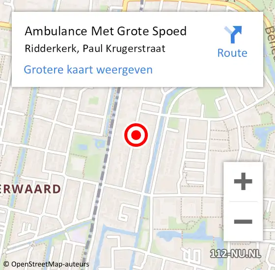 Locatie op kaart van de 112 melding: Ambulance Met Grote Spoed Naar Ridderkerk, Paul Krugerstraat op 3 juli 2024 07:11