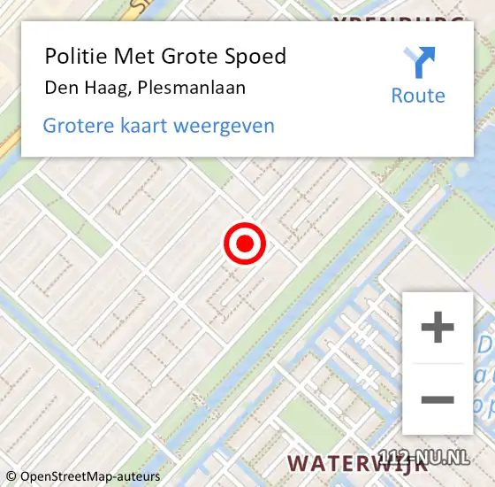 Locatie op kaart van de 112 melding: Politie Met Grote Spoed Naar Den Haag, Plesmanlaan op 3 juli 2024 07:58